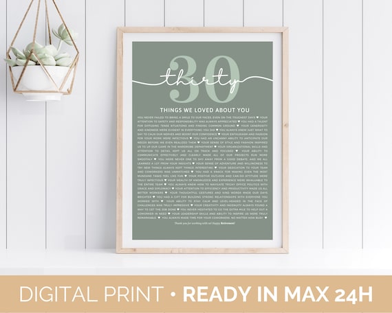 30 Reasons We Love You Digital Print, 30 Reasons Retirement Year Gift, Custom 30 Things Birthday Gift For Women, Custom 30 Printable Gift