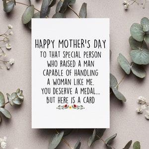 Happy Mother's Day For Mother-in-law Funny Card, Humorous Mother In Law Mother's Day Gift, Hilarious From Daughter-in-law Greeting Card