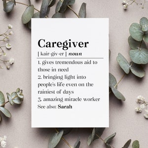 Personalized Caregiver Definition Card, Caregiver Appreciation Gift, For Caregiver Greeting Card, Cancer Caregiving Folded Card