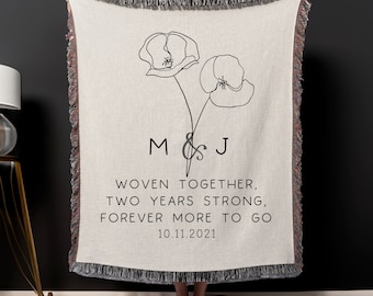 Cotton Anniversary Woven Blanket, Personalized 2nd Anniversary Throw Blanket Gift, 2 Year Wedding Anniversary Gifts, Second Anniversary Gift
