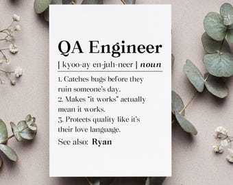 Personalized Qa Engineer Card, Quality Assurance Engineer Definition Gift, Software Tester Humor Greeting Card, Tech Coworker Folded Card