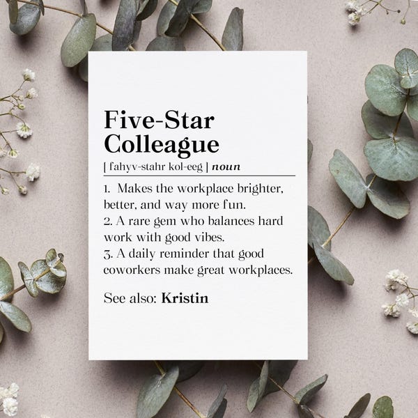 Personalized Five Star Colleague Definition Card, Coworker Thank You Gift, Work Friend Greeting Card, Coworker Farewell Folded Card