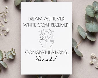 Personalized White Coat Ceremony Card, Medical School Graduation Keepsake Gift, Custom White Coat Received Greeting Card