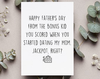 Happy Fathers Day From Bonus Kid Card, Funny Stepdad Gift, Bonus Dad Fathers Day Greeting Card, Step Dad Wife Folded Card