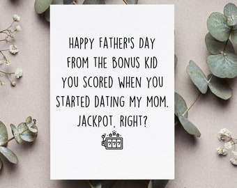 Happy Fathers Day From Bonus Kid Card, Funny Stepdad Gift, Bonus Dad Fathers Day Greeting Card, Step Dad Card rom Kids