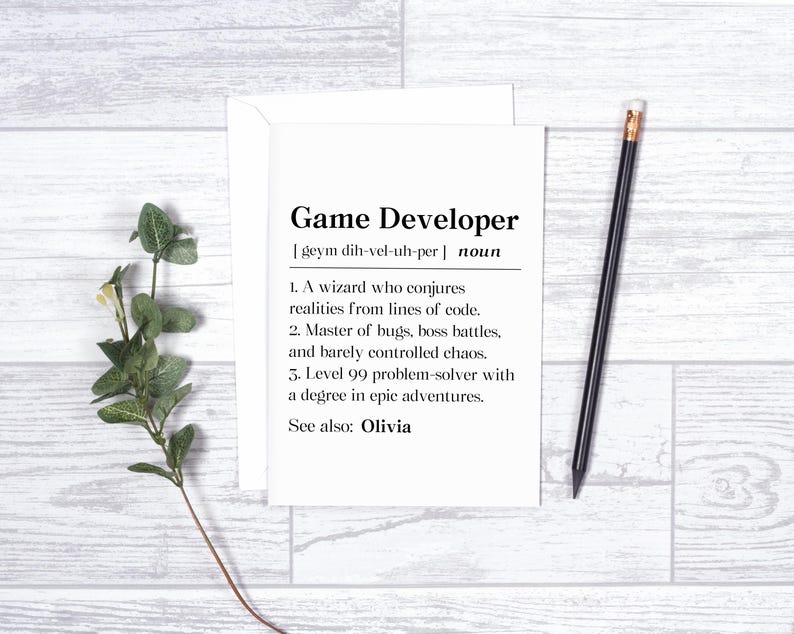 Personalized Game Developer Definition Card, Custom Gaming Developer ...