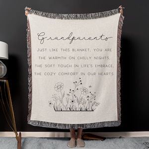 Grandparents Woven Blanket, Grandma Grandpa Appreciation Throw Blanket Gift, Thank You Gift From Grandchildren Organic Tapestry