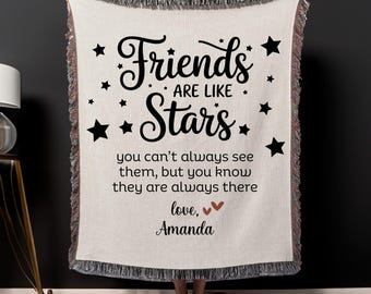 Personalized Friends Are Like Stars Woven Blanket, Best Friend Moving Away Throw Blanket Gift, Bff Thank You Organic Tapestry