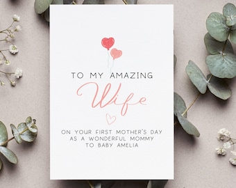 Personalized First Mother's Day For Wife Card, Wife Mothers Day Gift From Husband, Wife 1st Mothers Day Greeting Card, Custom Baby Name Gift