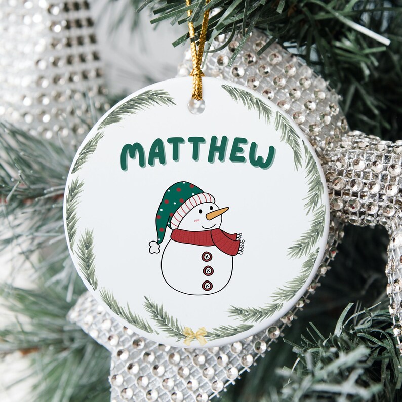 Personalized Cute Snowman Ornament, Kids Christmas Gift, Custom Name