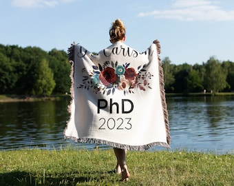 Personalized Phd Woven Blanket, Custom Phd Graduation Throw Blanket Gift, Doctorate Degree Graduate Organic Tapestry, Phd Grad Home Decor