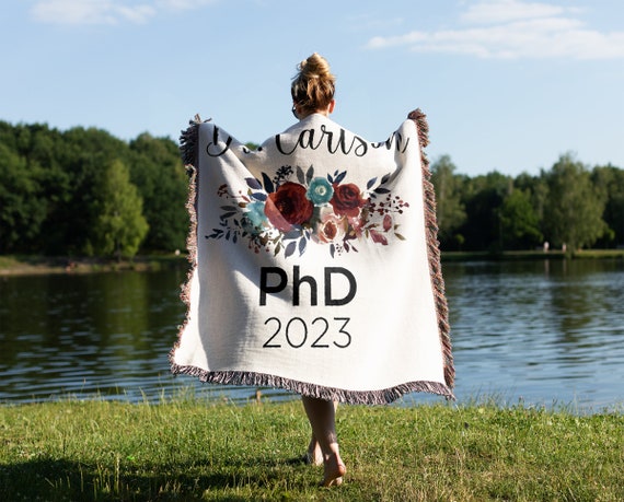 Personalized Phd Woven Blanket, Custom Phd Graduation Throw Blanket Gift, Doctorate Degree Graduate Organic Tapestry, Phd Grad Home Decor