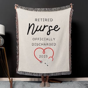 Retired Nurse Woven Blanket, Nurse Retirement Gifts, Personalized Nurse Retirement Throw Blanket, Officially Discharged Organic Tapestry