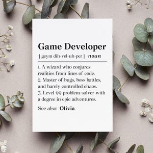 Personalized Game Developer Definition Card, Custom Gaming Developer Gift, Funny Coder Birthday Greeting Card, Software Engineer Folded Card