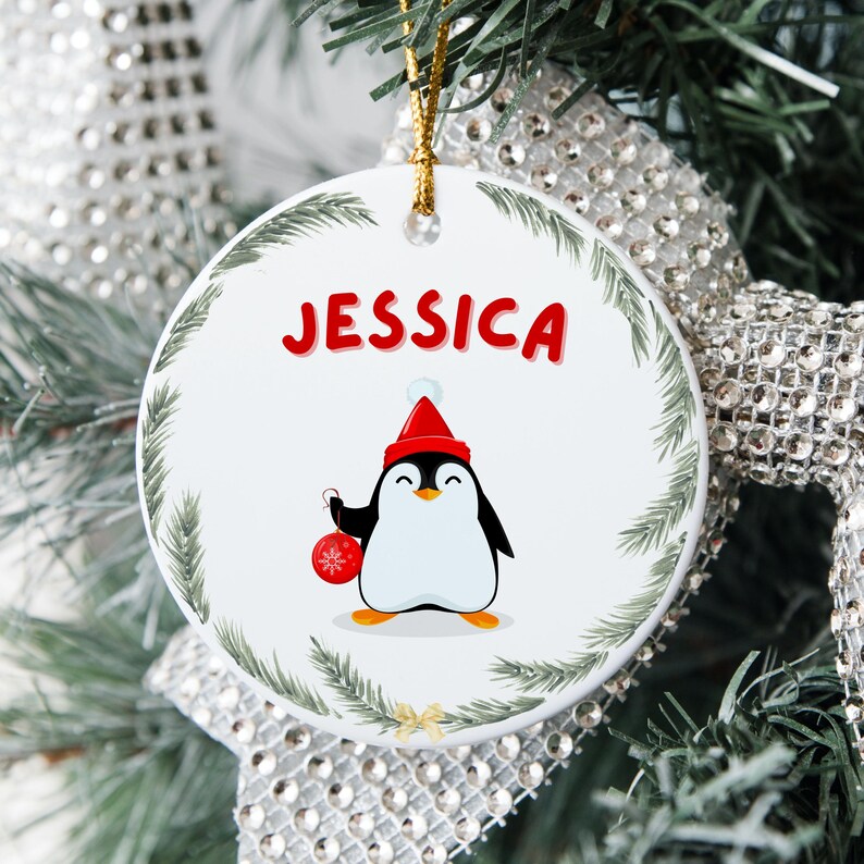 Cute Penguin Ornament, Personalized Kids Christmas Gift, Custom Name
