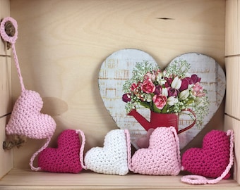 Crochet garland Hearts amigurumi handmade newborn baby birthday gift Christmas 90cm