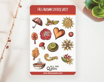 Autumn Fall, 15 pc Autumn Sticker Sheet, Journal Doodles, Deco Sticker, Pretty Stickers, Bullet Journal, Seasonal, Journal Decor, Mini