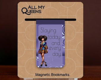 Slaying Today Magnetic Bookmark, Black Woman Who Loves to Read, Affirmations Bookmark, African American Book Lover, Bookish Black Girl