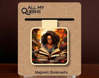 Black Women Magnetic Bookmark, Black Woman Who Loves to Read, Book Accessory, African American Book Lover, Stack of Books, Book Club