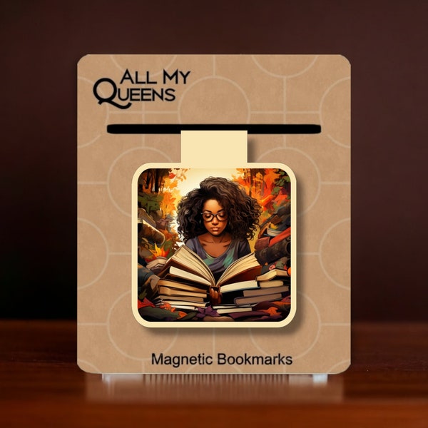 Black Women Magnetic Bookmark, Black Woman Who Loves to Read, Book Accessory, African American Book Lover, Stack of Books, Book Club