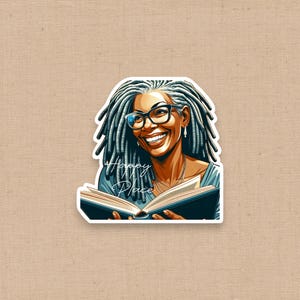 Happy Place Sticker, Mature Black Woman Who Loves to Read, Black Girl Stationery, African American Book Lover, Smut Reader, Kindle Sticker