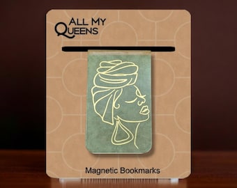 Foil Line Art Magnetic Bookmark, Black Woman Who Loves to Read,Book Accessory, African American Book Lover, Bookish Black Girl, Mood Reader