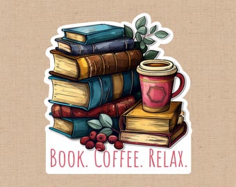 Book Coffee Relax Sticker, Quote Sticker, Sticker for Black Women, African American Book Lover, Book Club, Kindle Sticker, iPad Sticker
