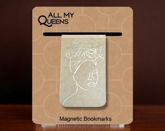 Foil Line Art Magnetic Bookmark, Black Woman Who Loves to Read,Book Accessory, African American Book Lover, Bookish Black Girl, Mood Reader