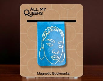 Foil Line Art Magnetic Bookmark, Black Woman Who Loves to Read,Book Accessory, African American Book Lover, Bookish Black Girl, Mood Reader
