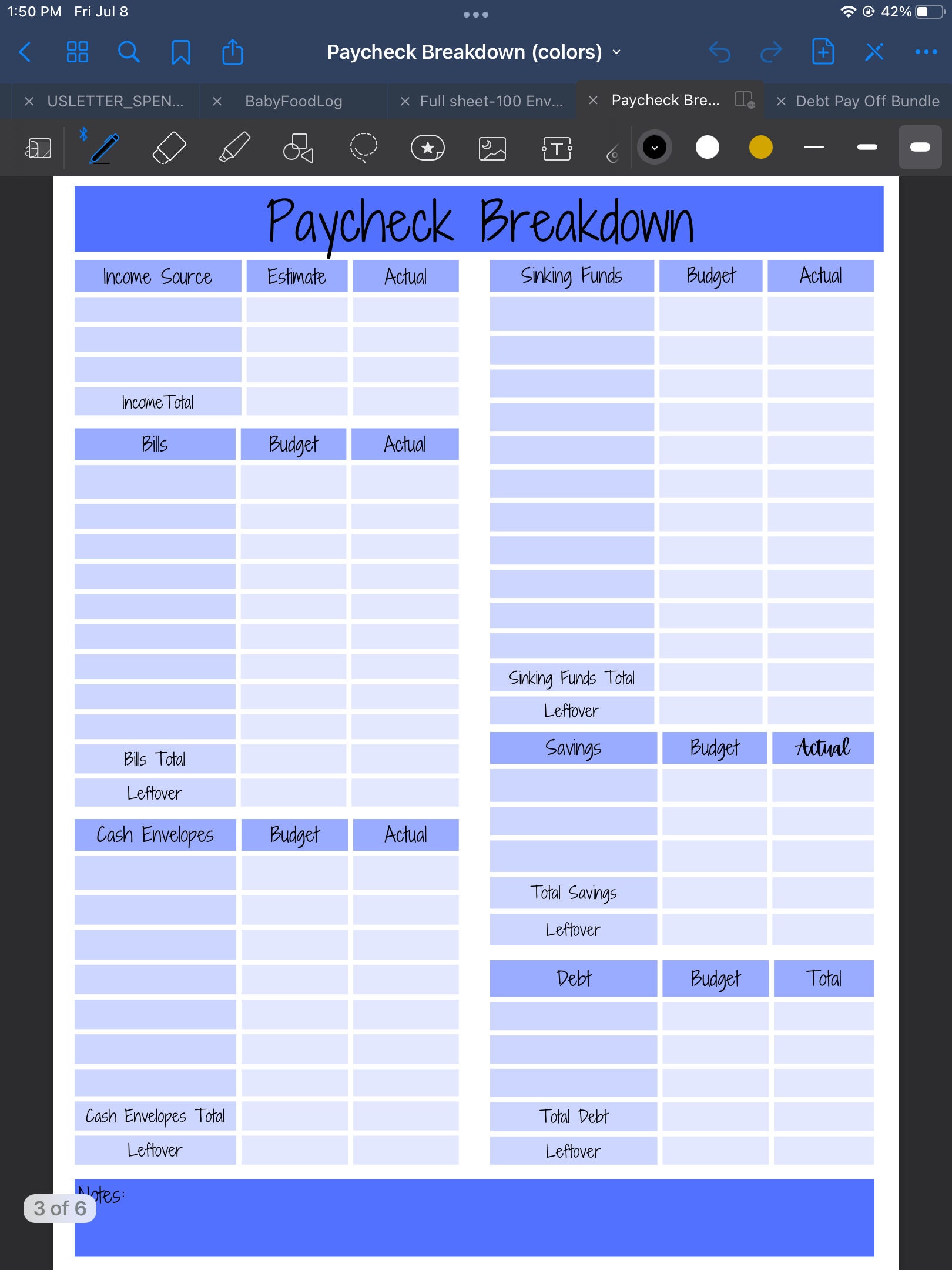 Paycheck Breakdown Template Etsy