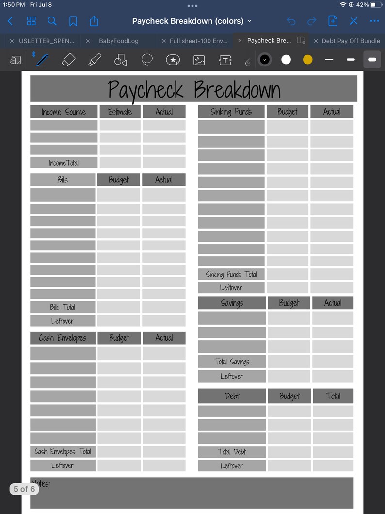 Paycheck Breakdown Template - Etsy
