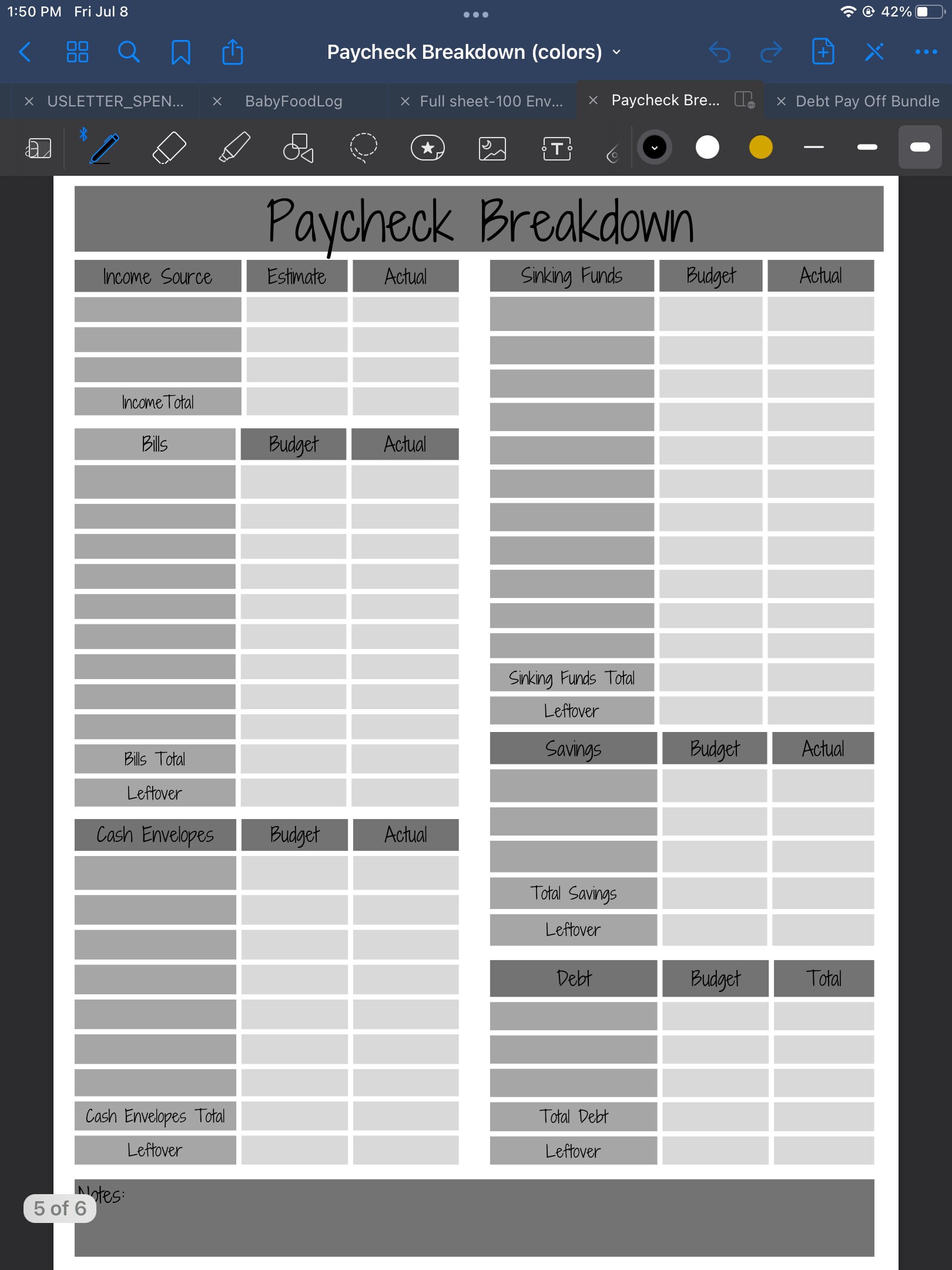 Paycheck Breakdown Template Etsy