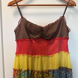BCBG Max Azria Y2K Vintage Colorful Tiered Babydoll Mini Dress Strappy Ruffle 8 image 3