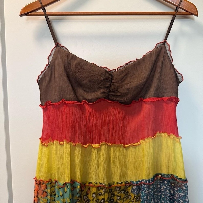 BCBG Max Azria Y2K Vintage Colorful Tiered Babydoll Mini Dress Strappy Ruffle 8 image 3