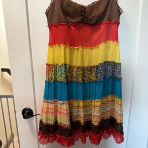 BCBG Max Azria Y2K Vintage Colorful Tiered Babydoll Mini Dress Strappy Ruffle 8 image 2
