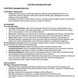 Get a Level 2 or Higher! Leadership ATI CMS Comprehensive Review Study Guide