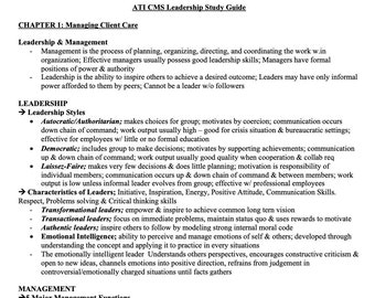 Get a Level 2 or Higher! Leadership ATI CMS Comprehensive Review Study Guide