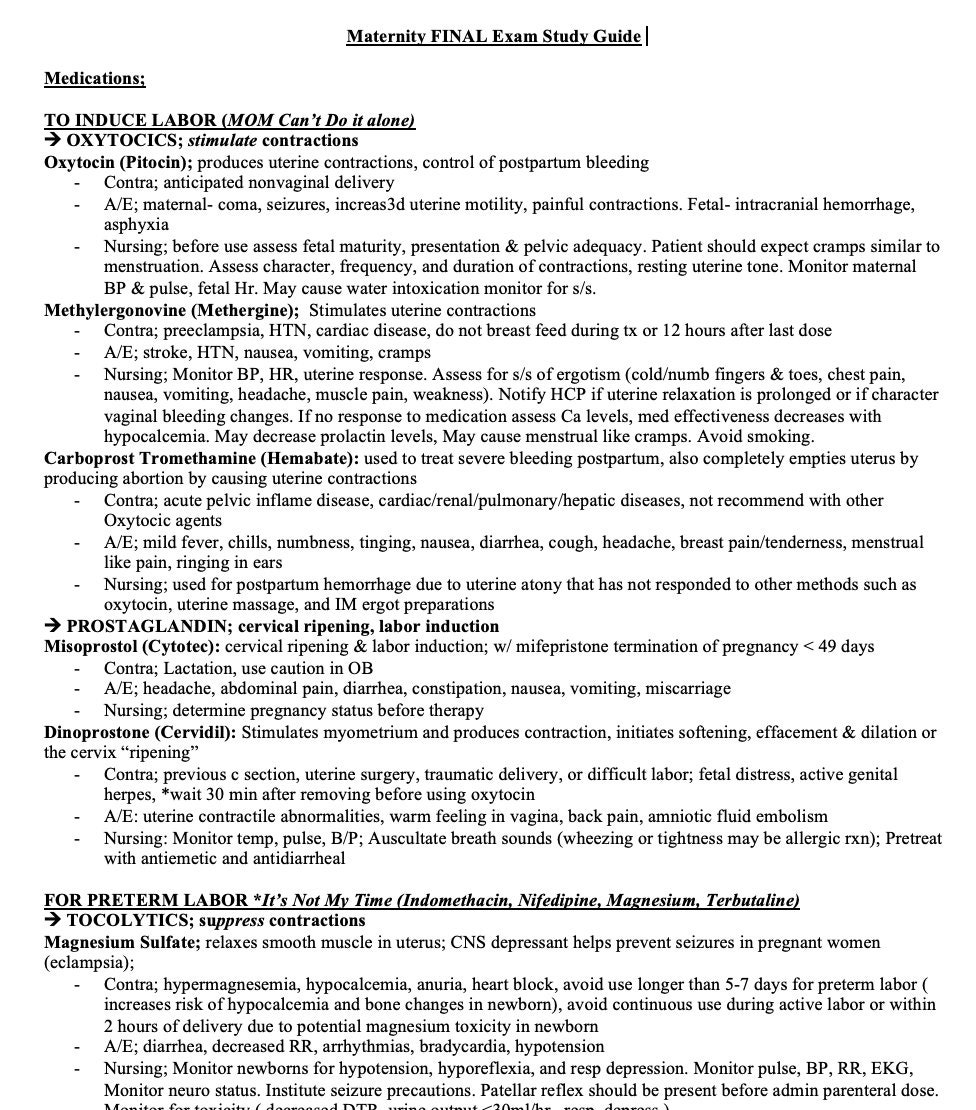 Maternal-Child Class Study Guid