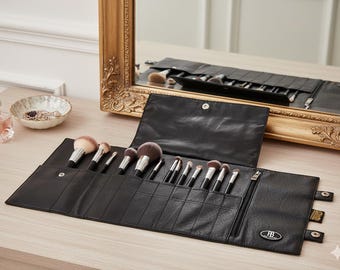 Make Up Brush Holder by Roo Beauty The Essence Black Leatherette Brush Wrap