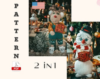 SNOWMAN and DEER SET. Crochet Pattern christmas. Amigurumi cute toys. Christmas crochet patterns. Gift