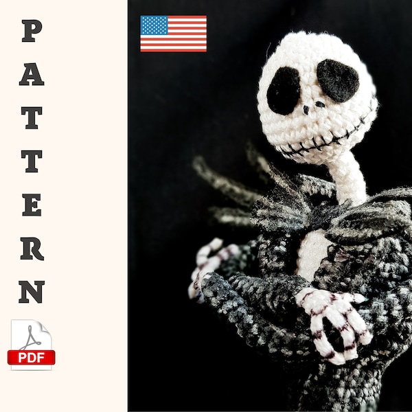 JACK SKELLINGTON Crochet pattern  Nightmare before Christmas - Crochet toy for Halloween - Pumpkin king PDF english pattern