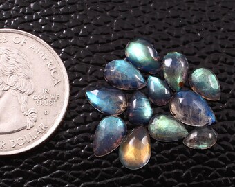 Labradorite Pear Cabochons: Faceted Rose Cut Gemstones, 6-9mm