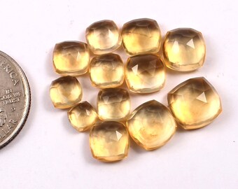 Faceted Citrine Cabochons, Rose Cut Cushion Shape, 6-10 MM (12 Pcs)