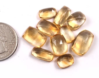 Faceted Citrine Cabochons Lot, Rectangle Rose Cut, 10-16mm