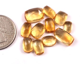 Faceted Citrine Cabochon Lot, Rectangle Rose Cut (8-14 MM, 11 Pcs)