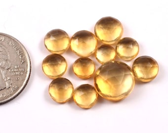 Faceted Citrine Cabochons Lot - Round Rose Cut Gemstones (6-13 MM, 11 Pcs)
