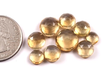 Faceted Citrine Cabochons Lot, Rose Cut Round Gemstones (6-11 MM)