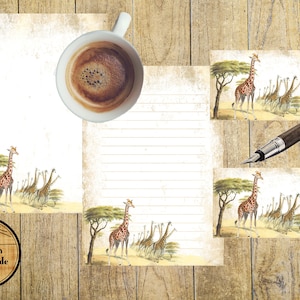 Vintage Printable African Giraffe Letter Writing Paper & Envelopes, Unlined and Lined Paper, Junk Journal Paper, A5, A4, US Letter