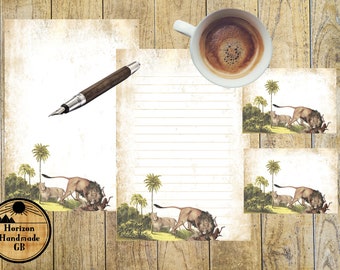 Vintage African Lions Stationery Set: Lined & Unlined Paper (Digital Download)