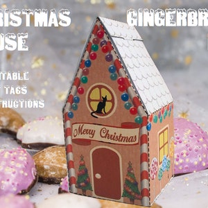 Printable Christmas Gift Box, Gingerbread House, House Shaped Box